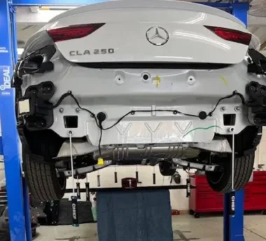 Mercedes-Benz CLA 250 in for collision repair at Torrey Pines Collision Center